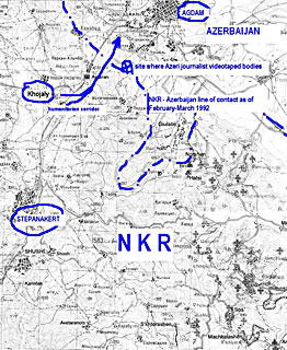 KHOJALY OPERATION - Map of the Events 
in Khojaly (NKR) and near Agdam (Azerbaijan) 
on February 25-27, 1992